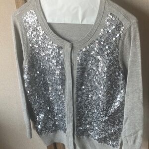 FINAL MARKDOWN Talbots Silver Sequin front Cardigan petite small